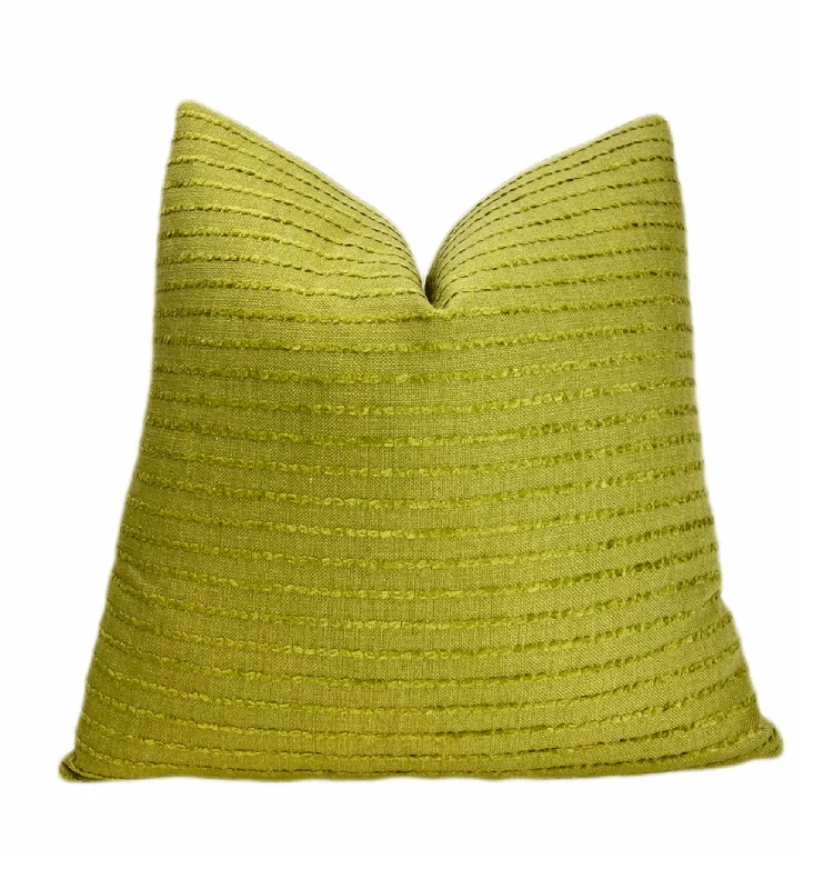 Lime Green Linen Chenille Stripe Throw Pillow