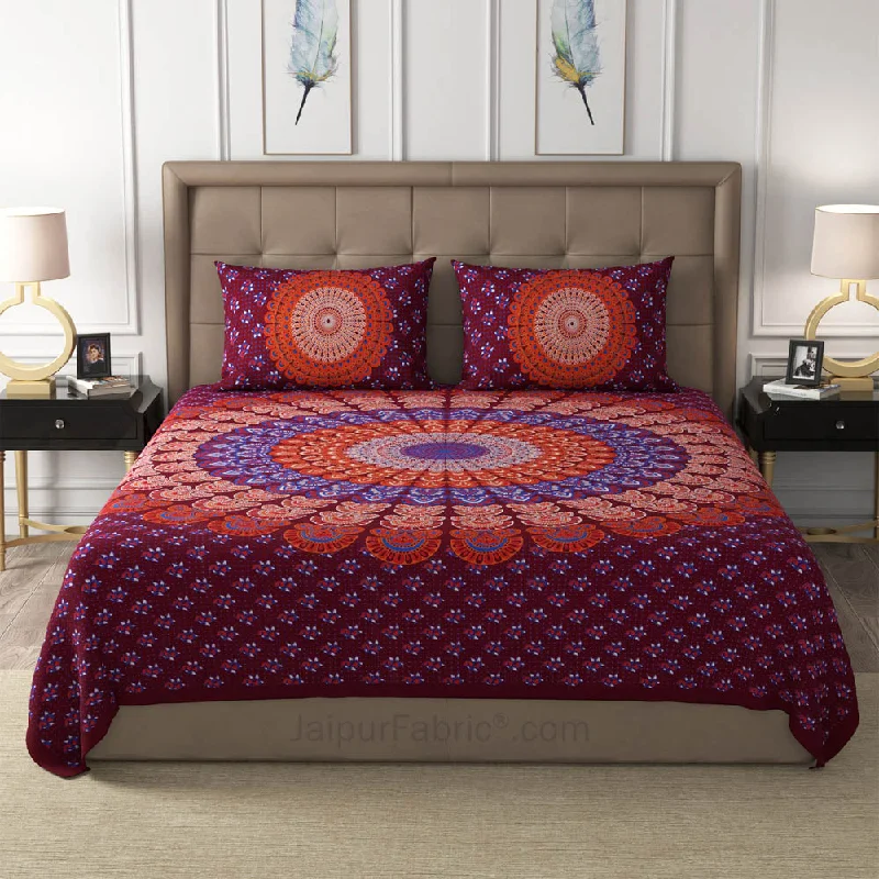 Maroon Mandala Cotton Double Bedsheet