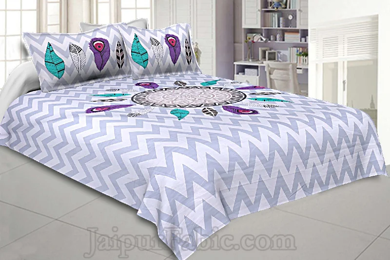 Modern Jungle Blue Grey 240 TC Double Bedsheet