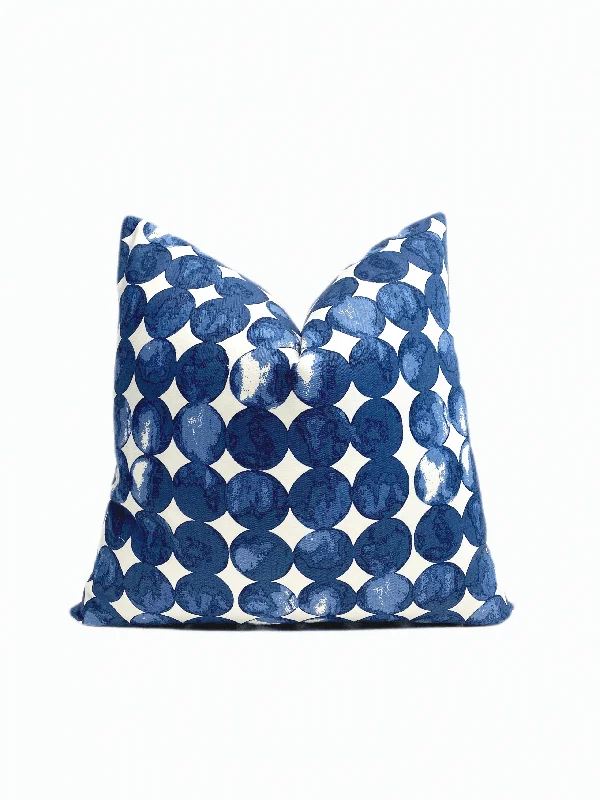 Navy and White Cotton Throw Pillow