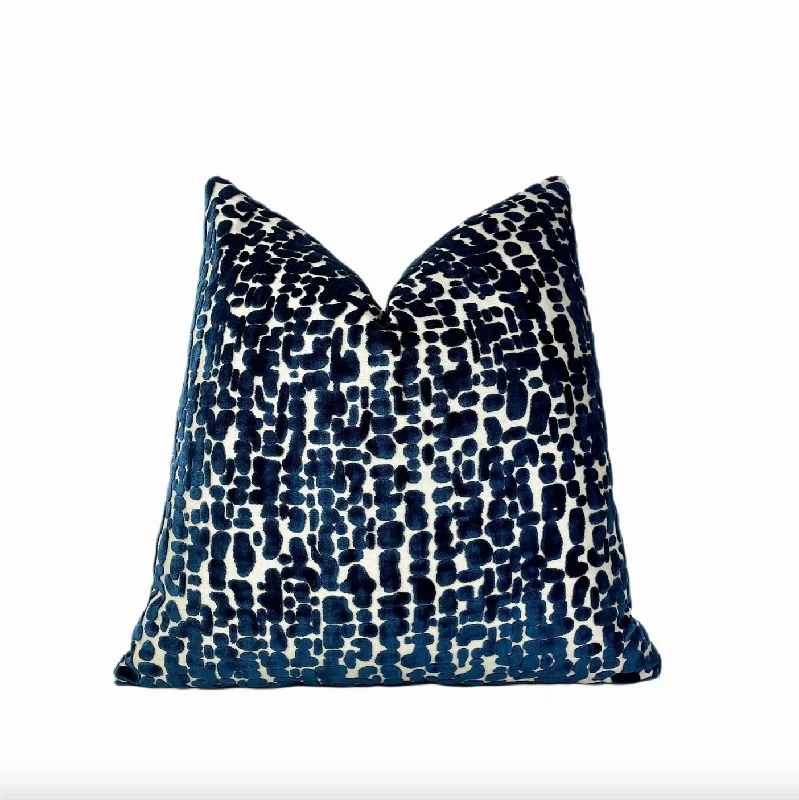 Navy Speckle and Gold Velvet Throw Pillow