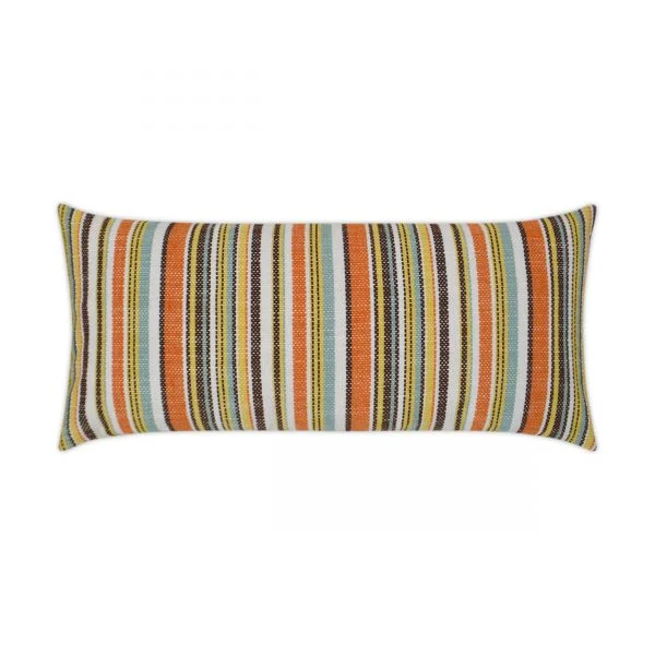 Luxury Outdoor Lumbar Pillow - 22" x 12" - Fancy Stripe - Multi; Sunbrella, or equivalent, fabric with fiber fill