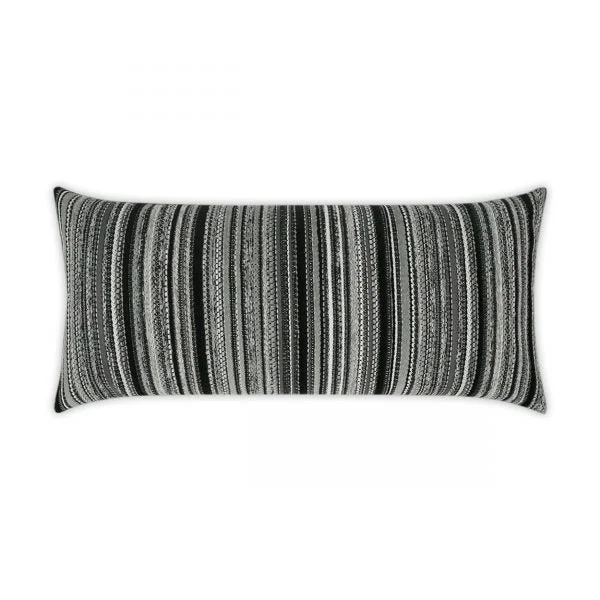 Luxury Outdoor Lumbar Pillow - 22" x 12" - Peerless Stripe - Black; Sunbrella, or equivalent, fabric with fiber fill