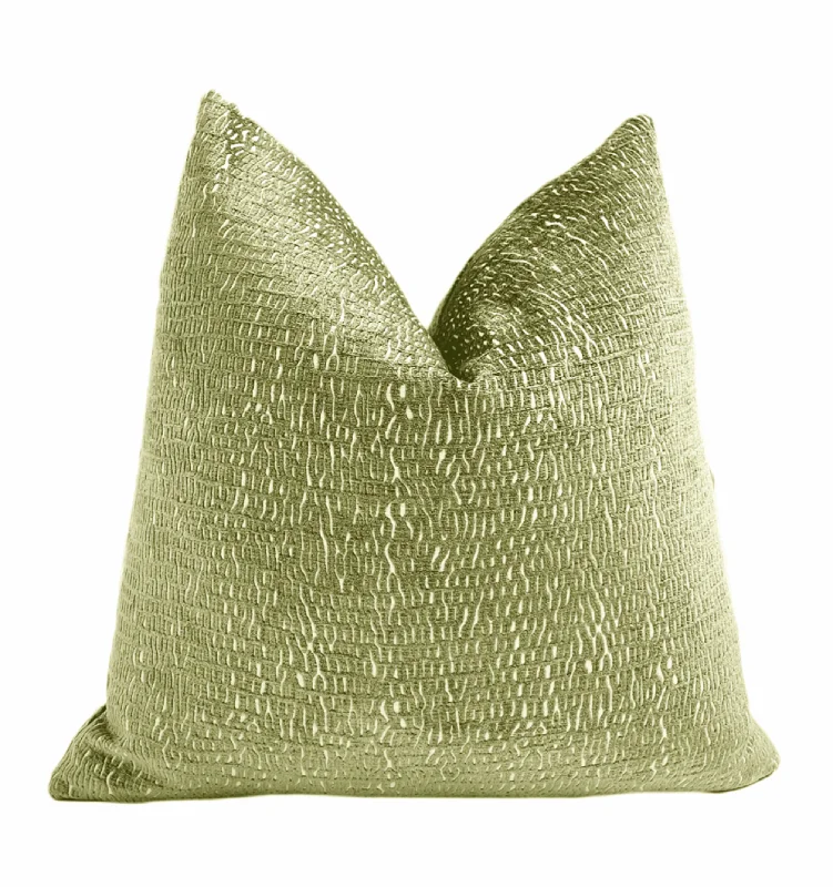 Olive Green and Cream Chenille Throw Pillow