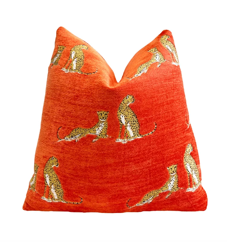 Orange Embroidered Cheetah Throw Pillow