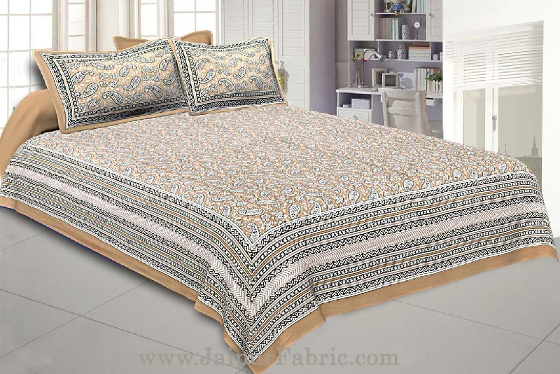 Paisley Double Bedsheet Brown border in super fine cotton with 2 Pillow Covers