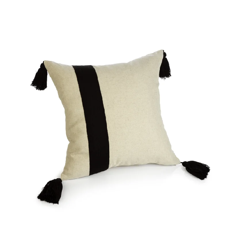 Positano Black Embroidered Throw Pillow with Tassels