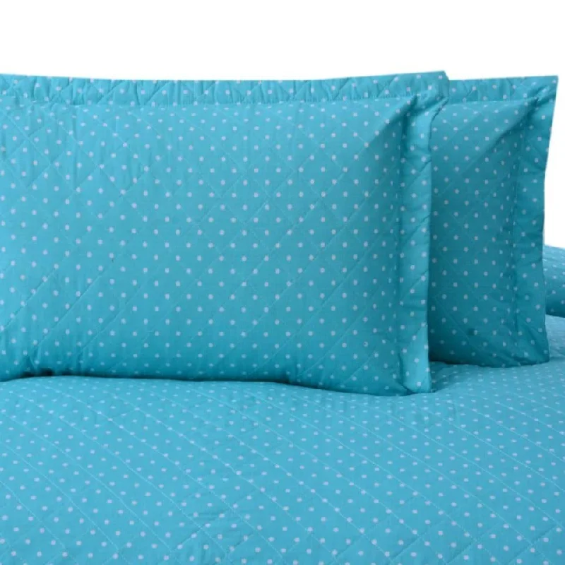 Printed & Quilted Pillow-Sky Blue Polka