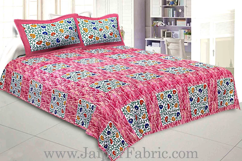 Pure Cotton 240 TC Double bedsheet in pink box floral pattern