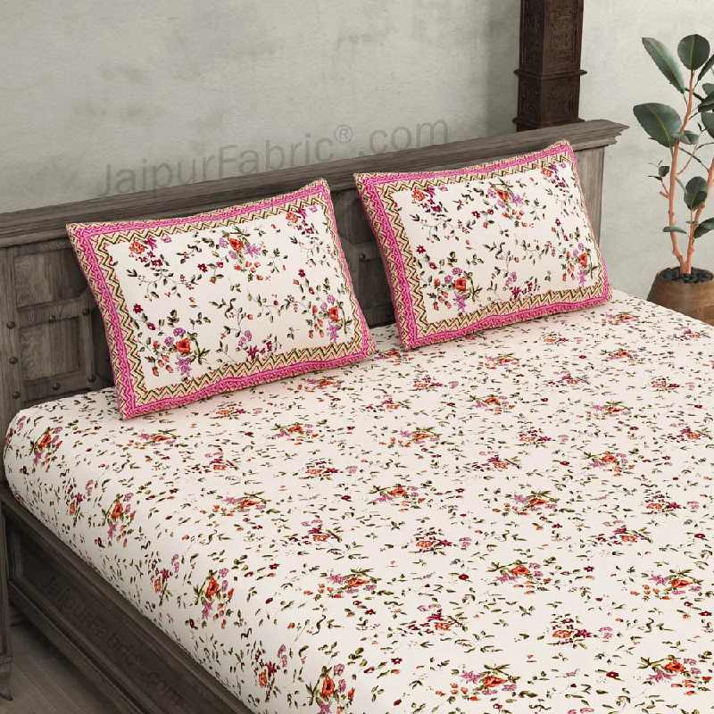 Pure Cotton 240 TC Double bedsheet in pink seamless floral print