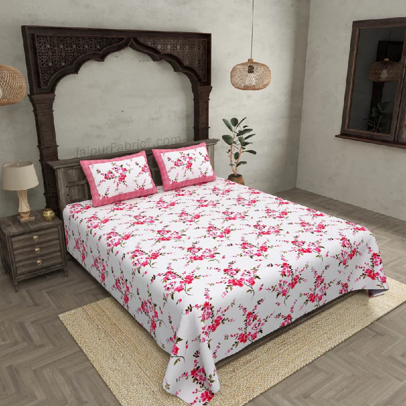 Pure Cotton 240 TC Double bedsheet in Red motif floral print