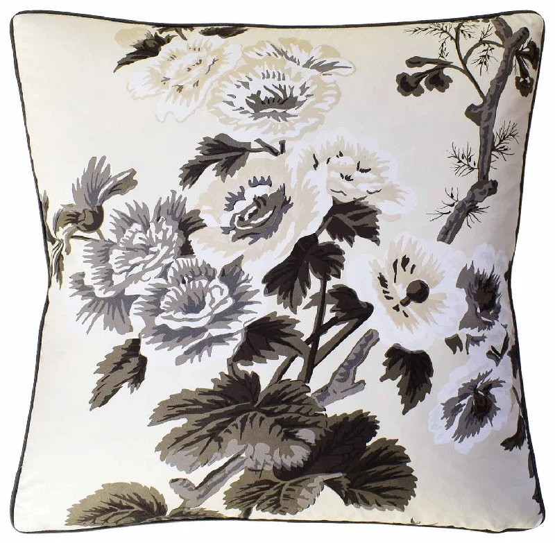 Pyne Hollyhock Charcoal Decorative Pillow Ryan Studio