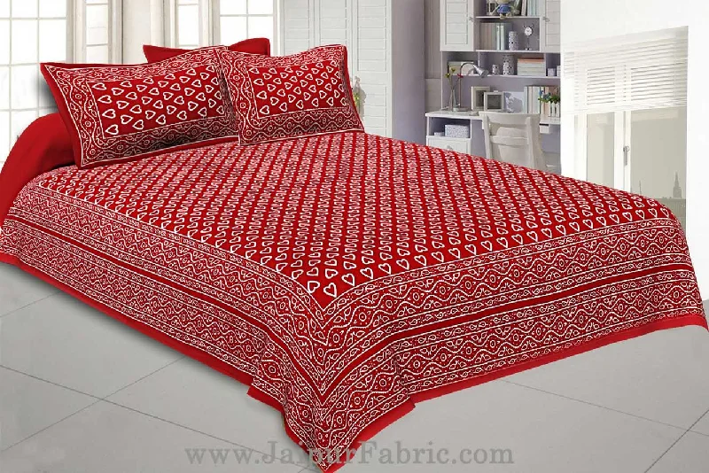 Red Hearts Double Bedsheet With 2 Pillow covers