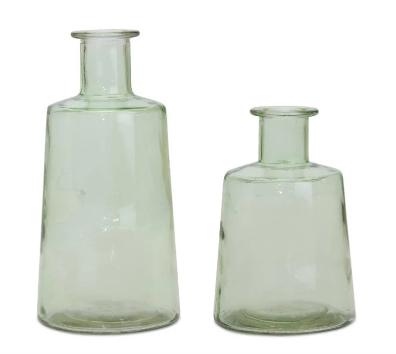 Sage Green Glass Bottle Vase, Set of 2