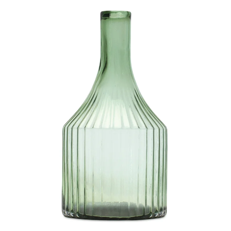 Sage Ribbed Glass Bottle Neck Vase 10.75"