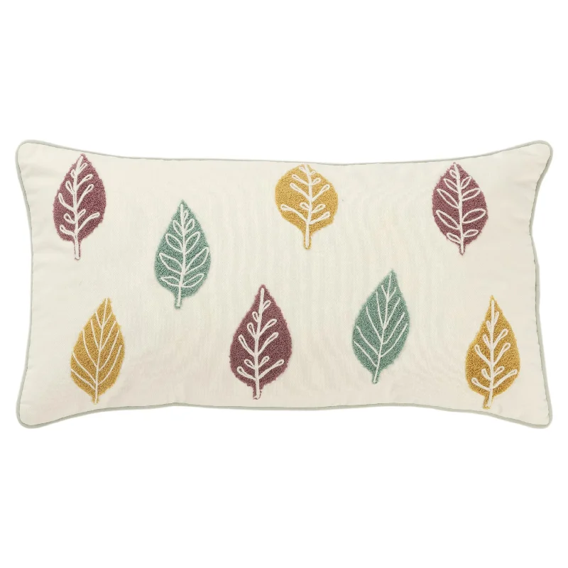 Embroidered Leaves Lumbar Pillow