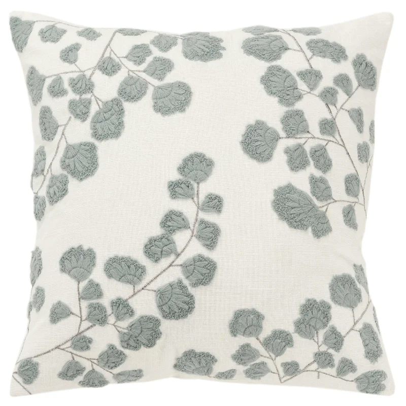 Embroidered Cotton Botanical  Decorative Throw Pillow