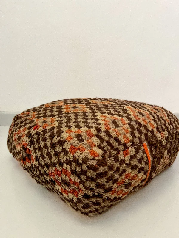 Tazenakht's Vintage Pouf - Brown, Orange Accent