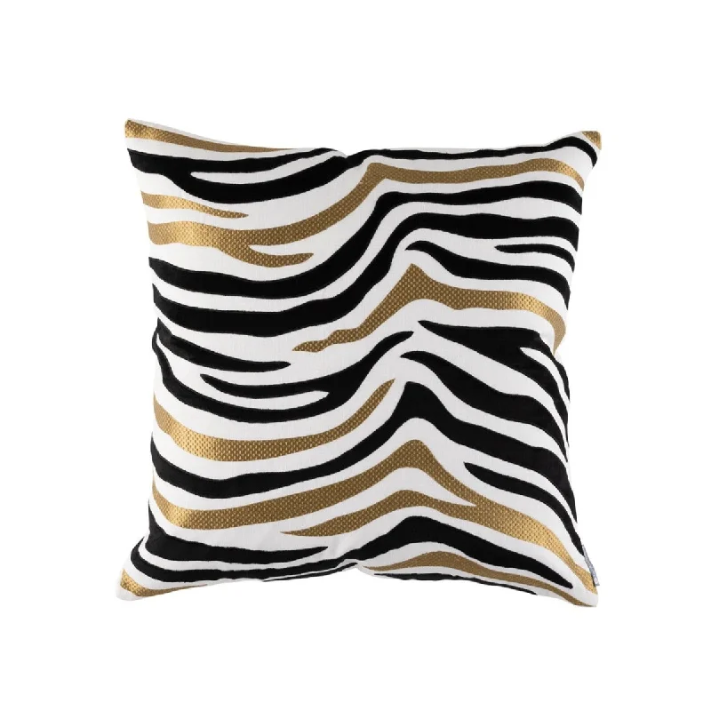 Tiger Square Pillow White / Black / Gold 22x22