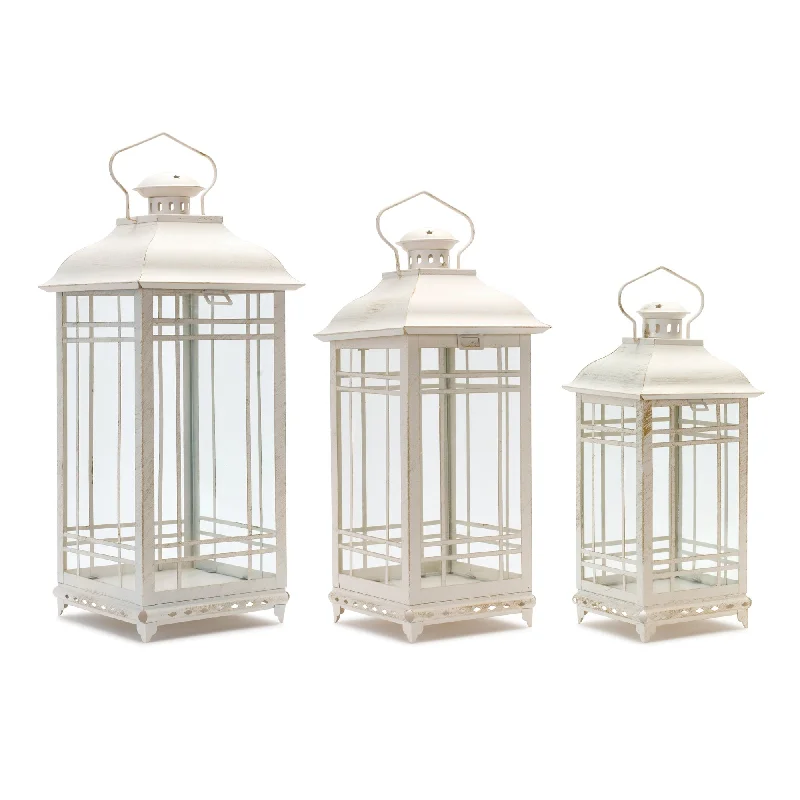 Traditional Ivory Metal Lantern, Set of 3