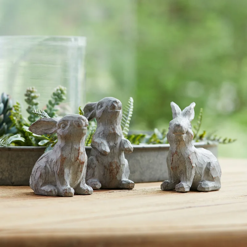 Washed Stone Garden Rabbit Figurine, Set of 6