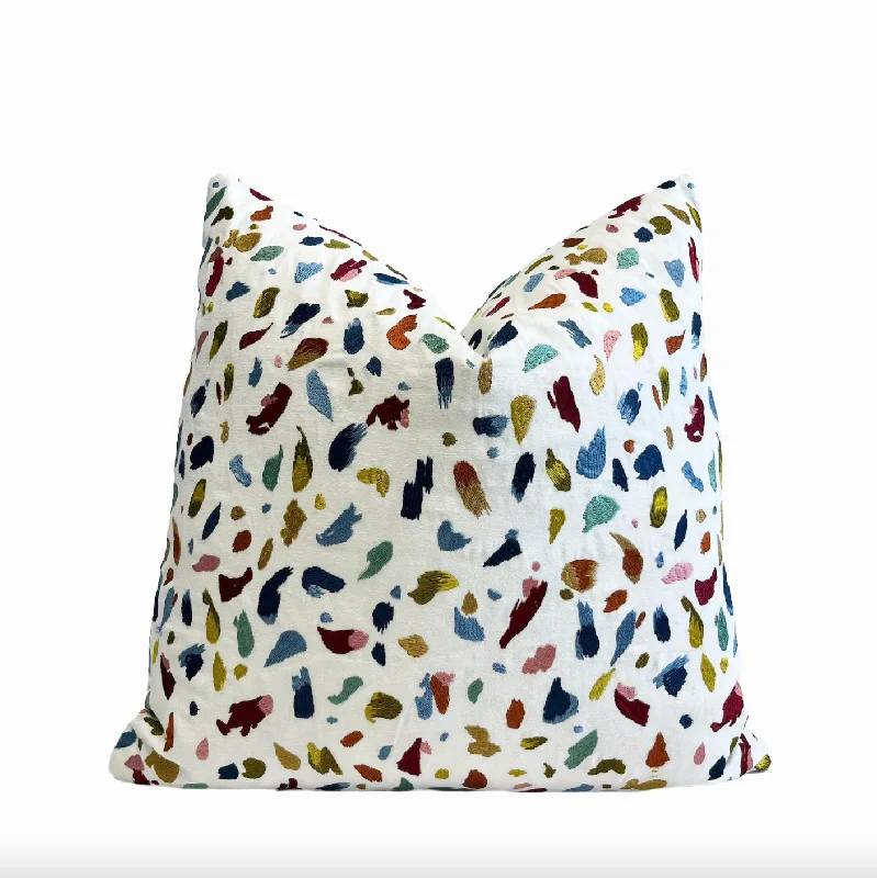 White Confetti Embroidered Throw Pillow