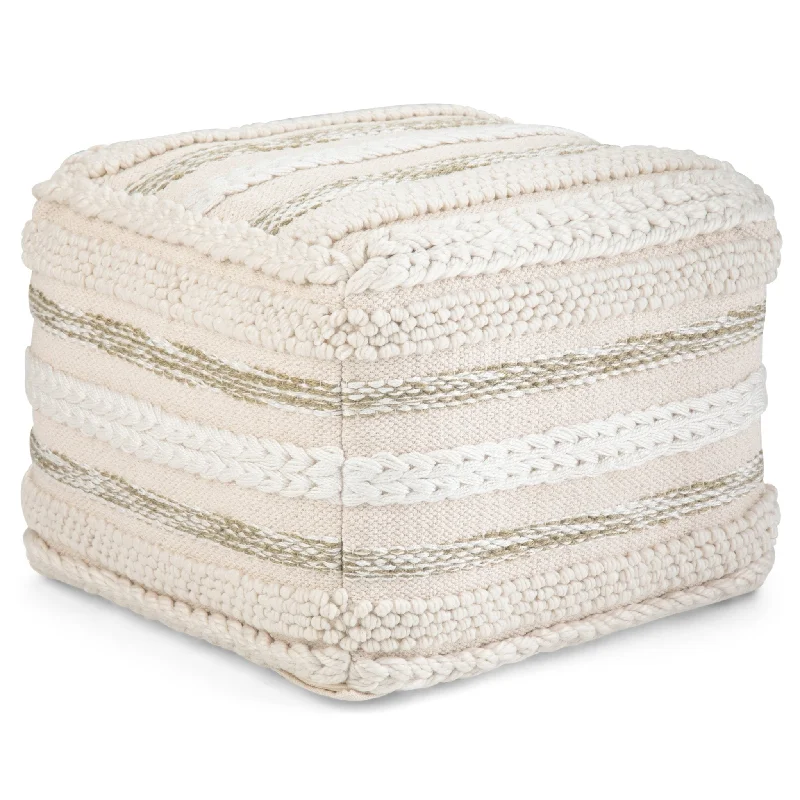 Zenarique Handcrafted Cotton Woven Pinstripe Pouf