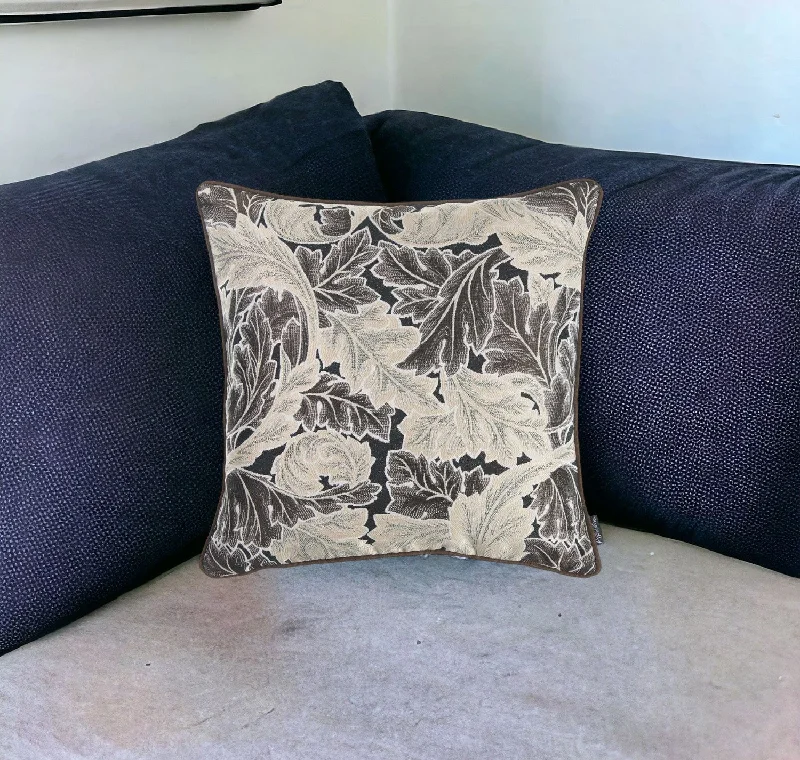 17" Taupe and White Throw Pillow Cover