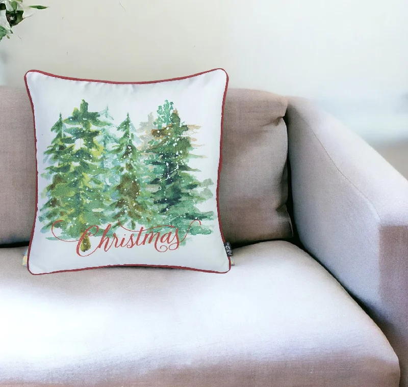 18" Green and White Christmas Christmas Trees Throw Pillow Cover