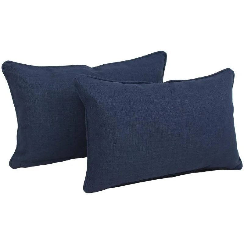 20-inch by 12-inch Double-corded Solid Outdoor Spun Polyester Back Support Pillows with Inserts (Set of 2), Azul