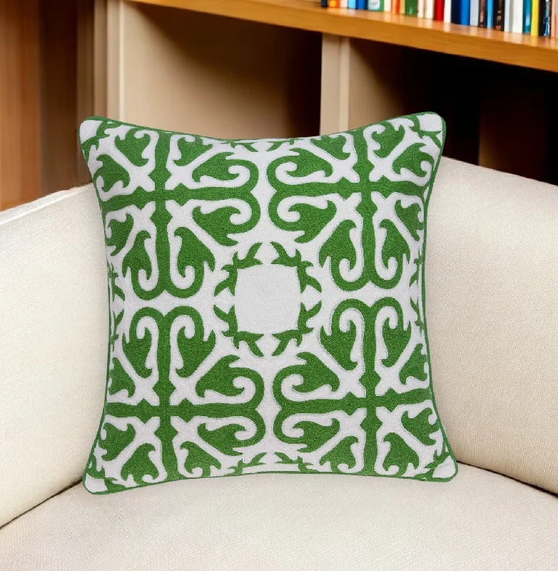 20" X 7" X 20" Traditional Green And White Accent Pillow Cover With Poly Insert