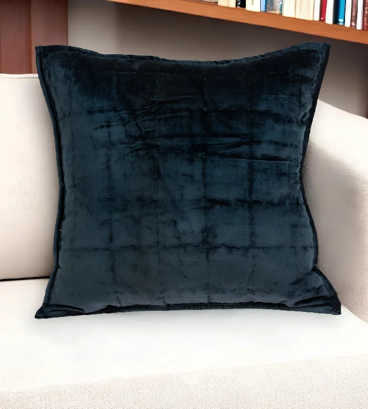 20" X 7" X 20" Transitional Dark Blue Quilted Pillow Cover With Poly Insert