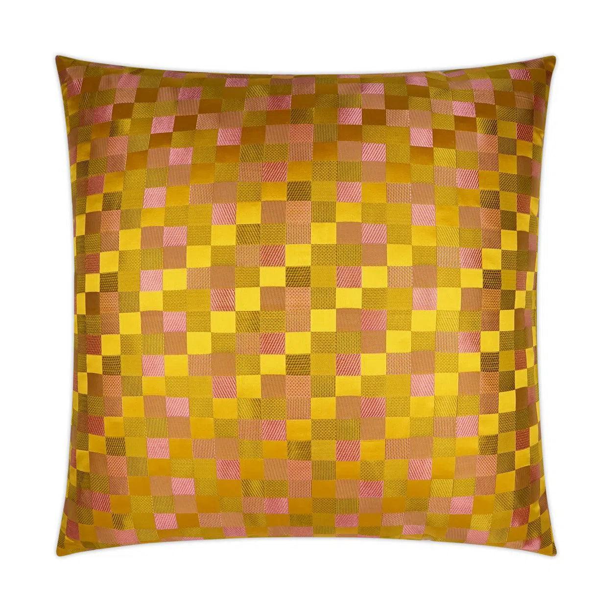 Cubit Gold  Plaid Check Gold Large Throw Pillow With Insert