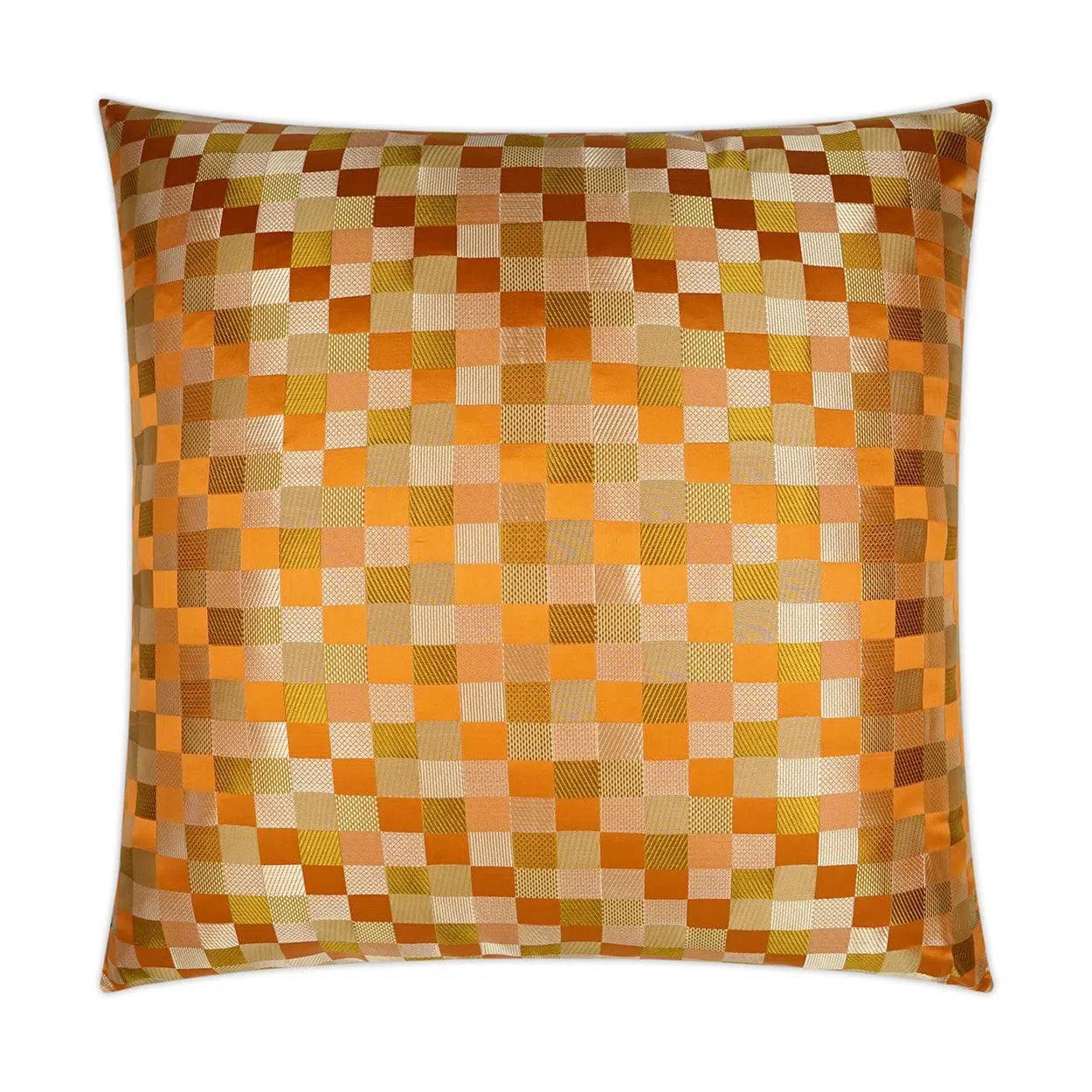 Cubit Orange  Plaid Check Orange Large Throw Pillow With Insert