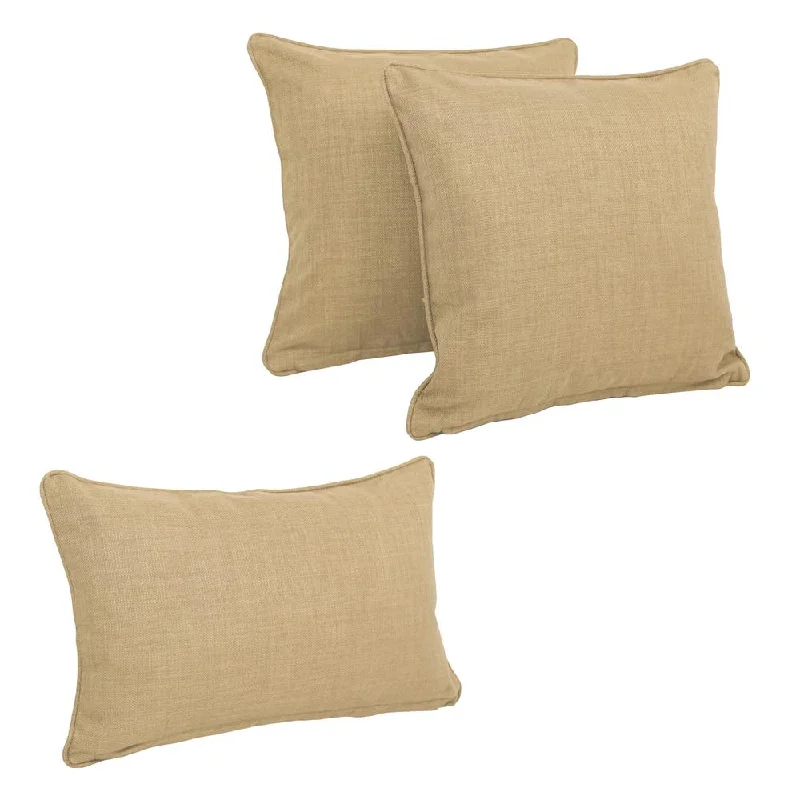 Double-corded Solid Outdoor Spun Polyester Throw Pillows with Inserts (Set of 3), Sandstone