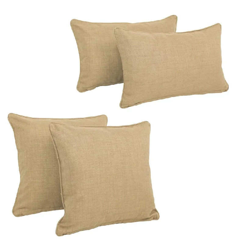 Double-corded Solid Outdoor Spun Polyester Throw Pillows with Inserts (Set of 4), Sandstone