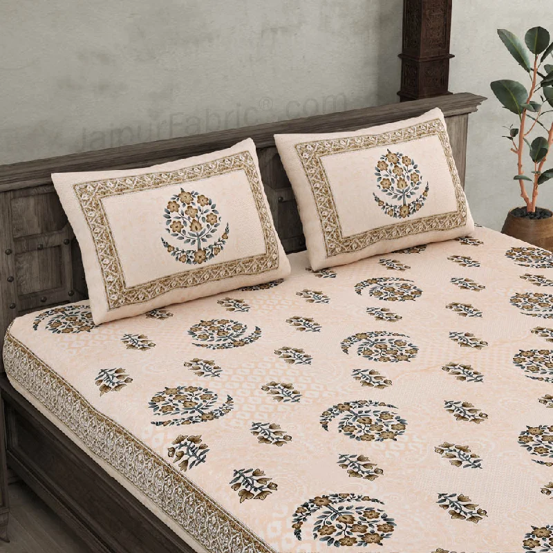 Floral Paradise Brown Cotton Double Bedsheet