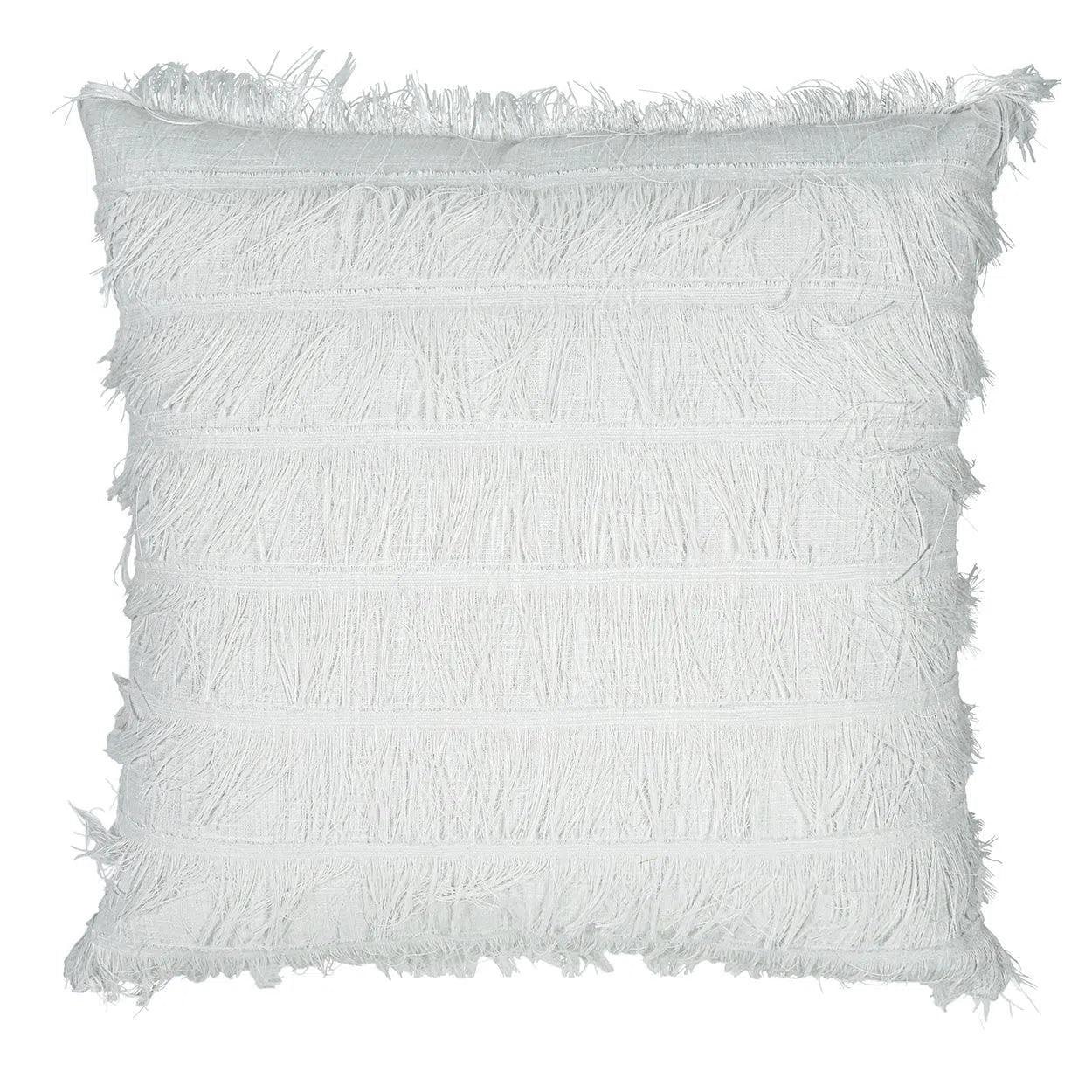 Frangia Solid Textured Glam White Large Throw Pillow With Insert