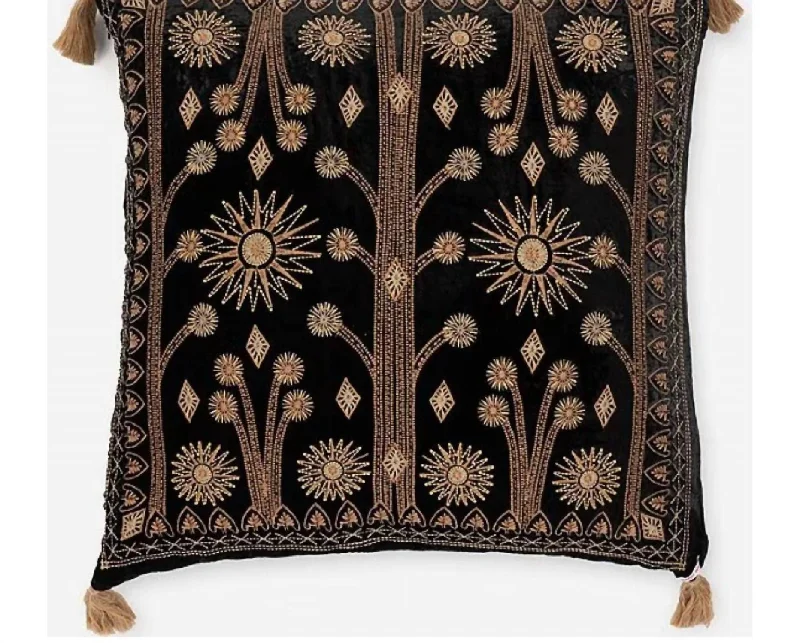 Heidi Velvet Embroidered Pillow In Black