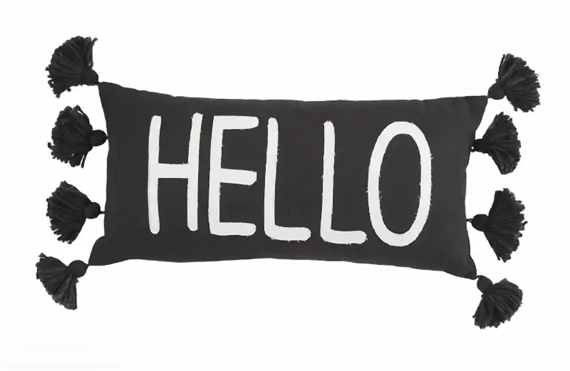 Hello Tassel Pillow In Black