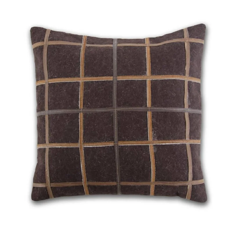 Hide & Leather Grid Pillow In Brown