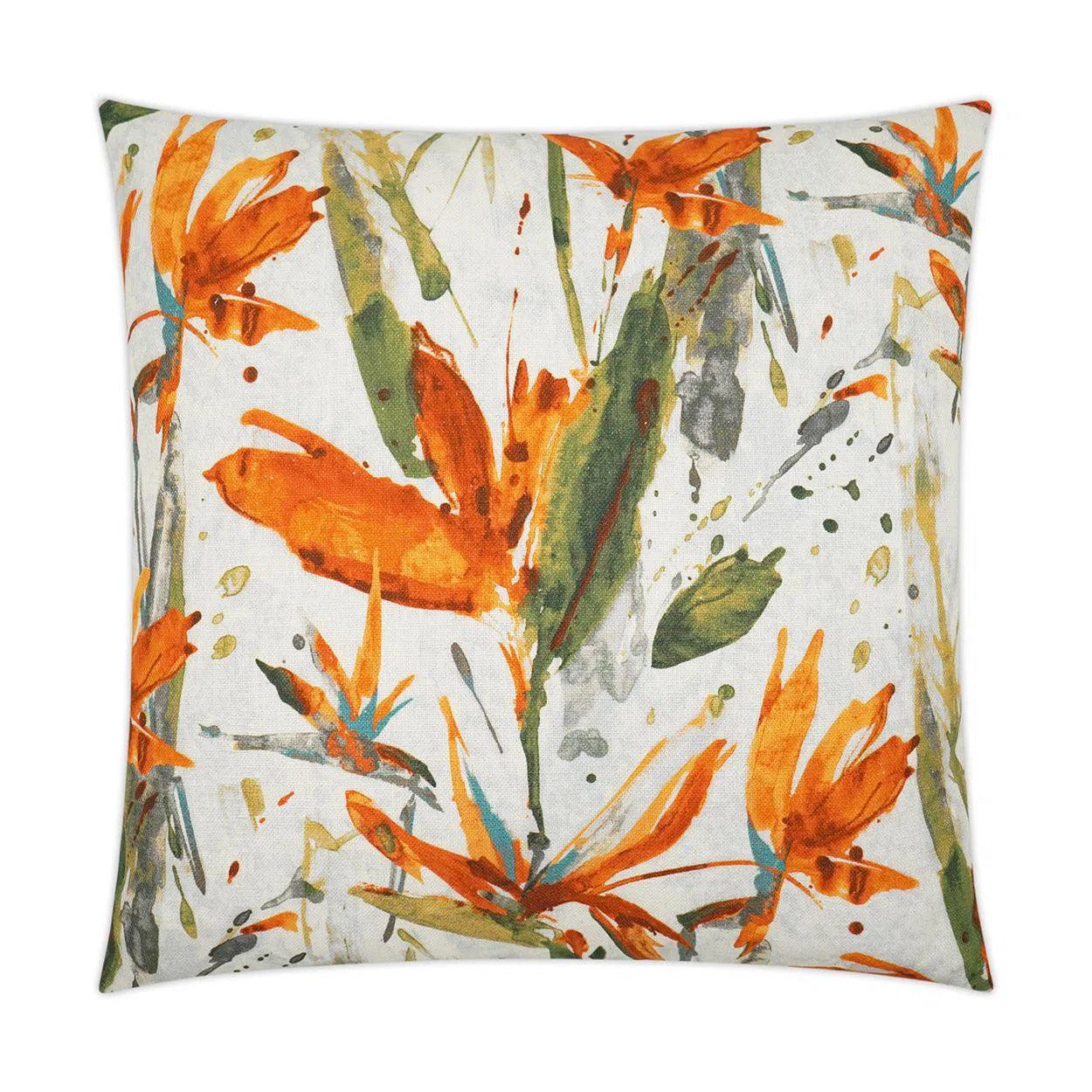 Marlot Mango Beach Floral Orange Green Large Throw Pillow With Insert