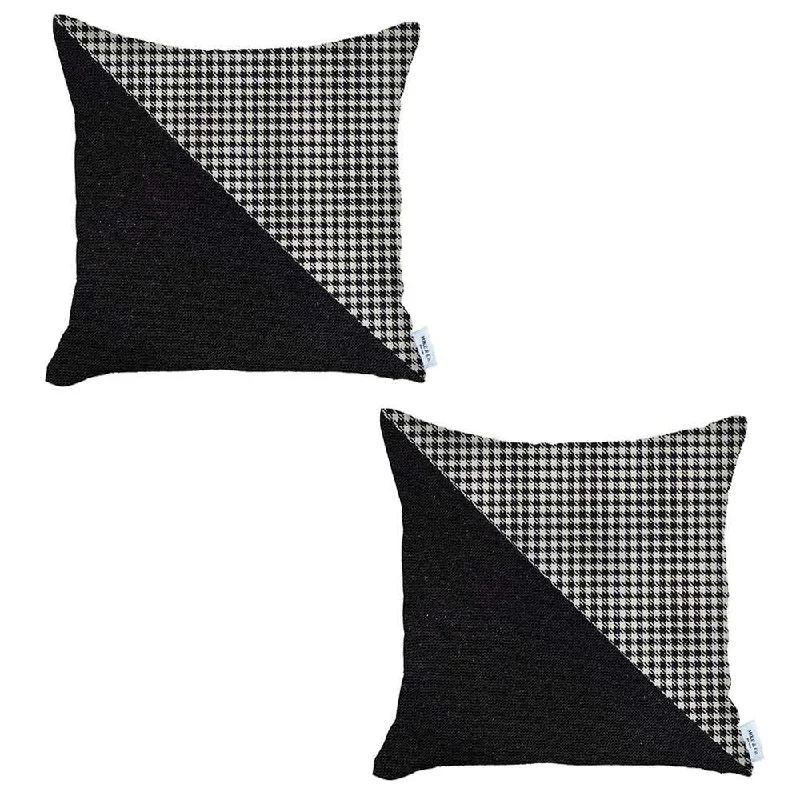 Set Of 2 Black Houndstooth Pillow Covers