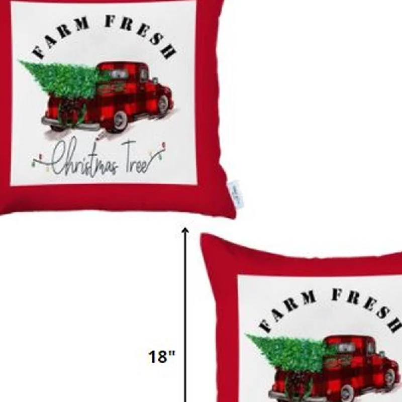 Set of 2 Christmas Buffalo Check Pick Up Truck Pillow Covers