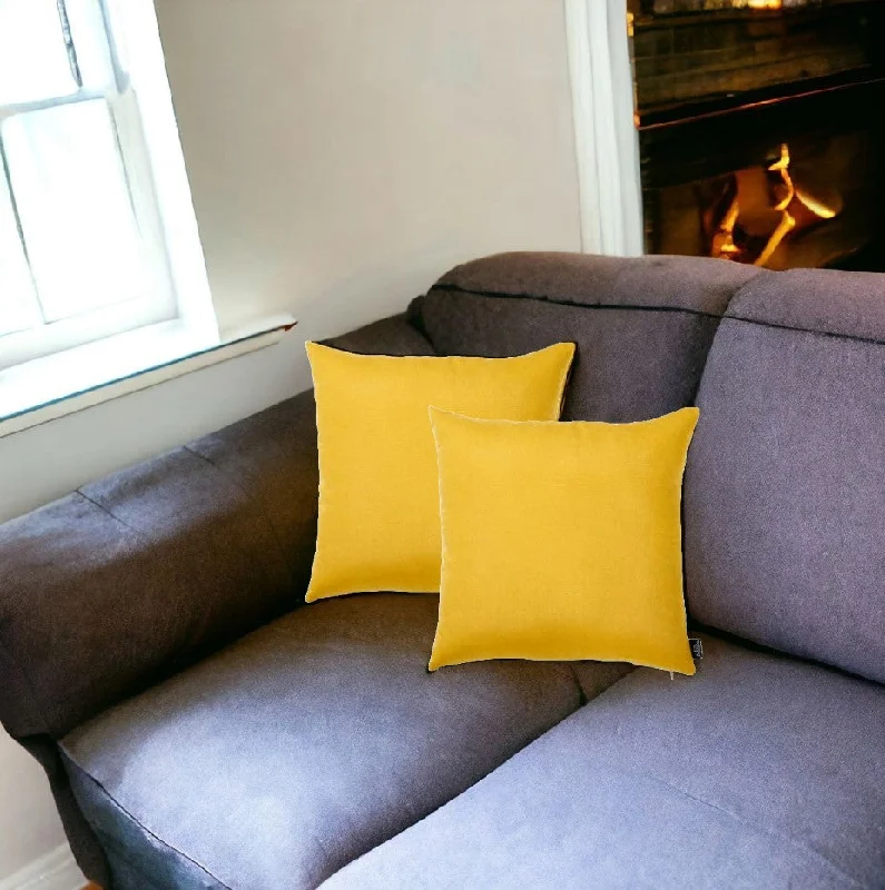 Set Of 2 Yellow Brushed Twill Decorative Throw Pillow Covers