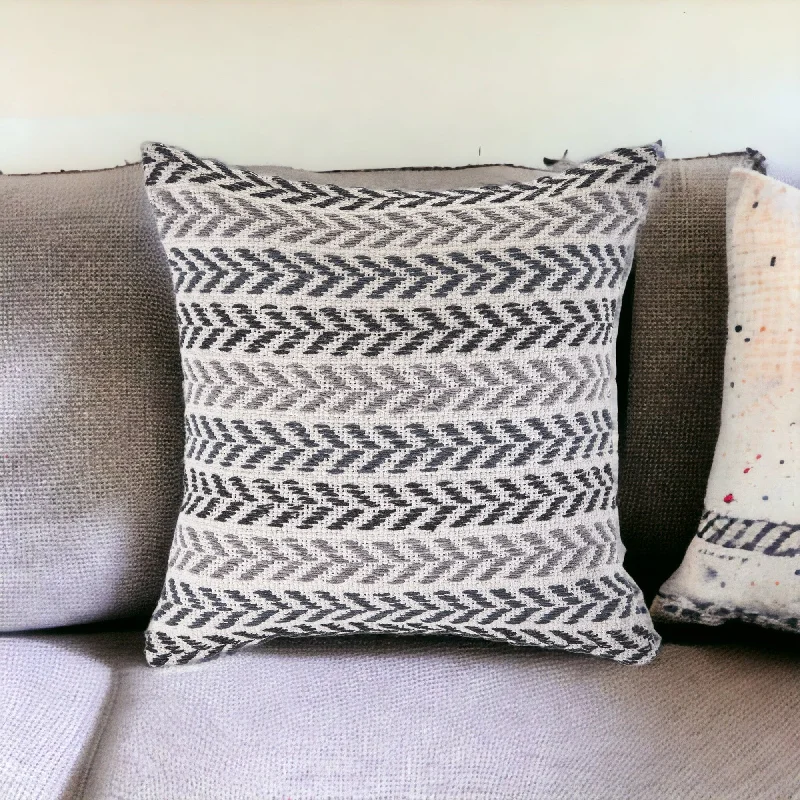 Set of Two 18" X 18" Black Beach Chevron Cotton Zippered Pillow