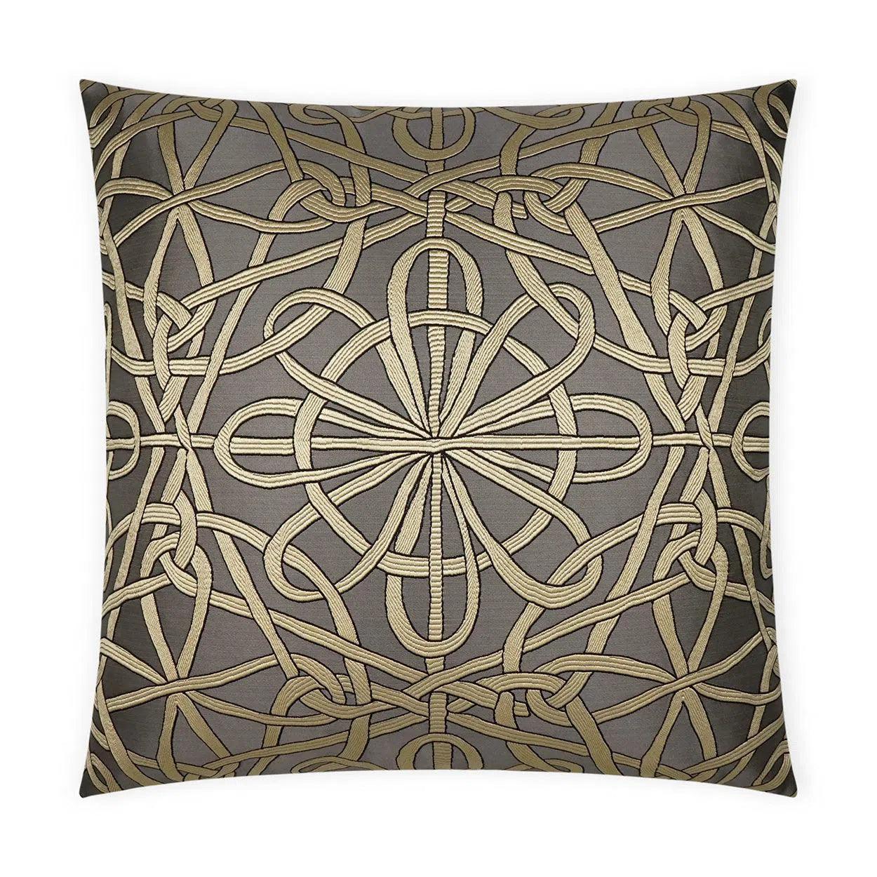 Slip Knot Charcoal Gold Tan Taupe Large Throw Pillow With Insert