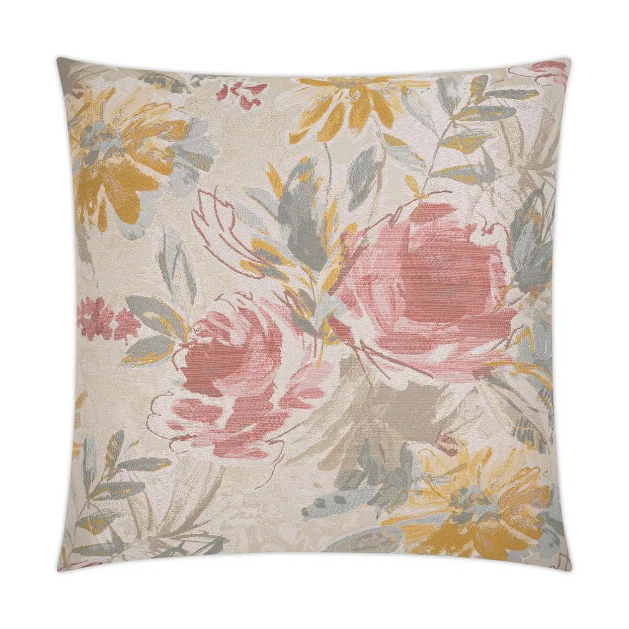 Sunbreak Floral Blush Yellow Large Throw Pillow With Insert