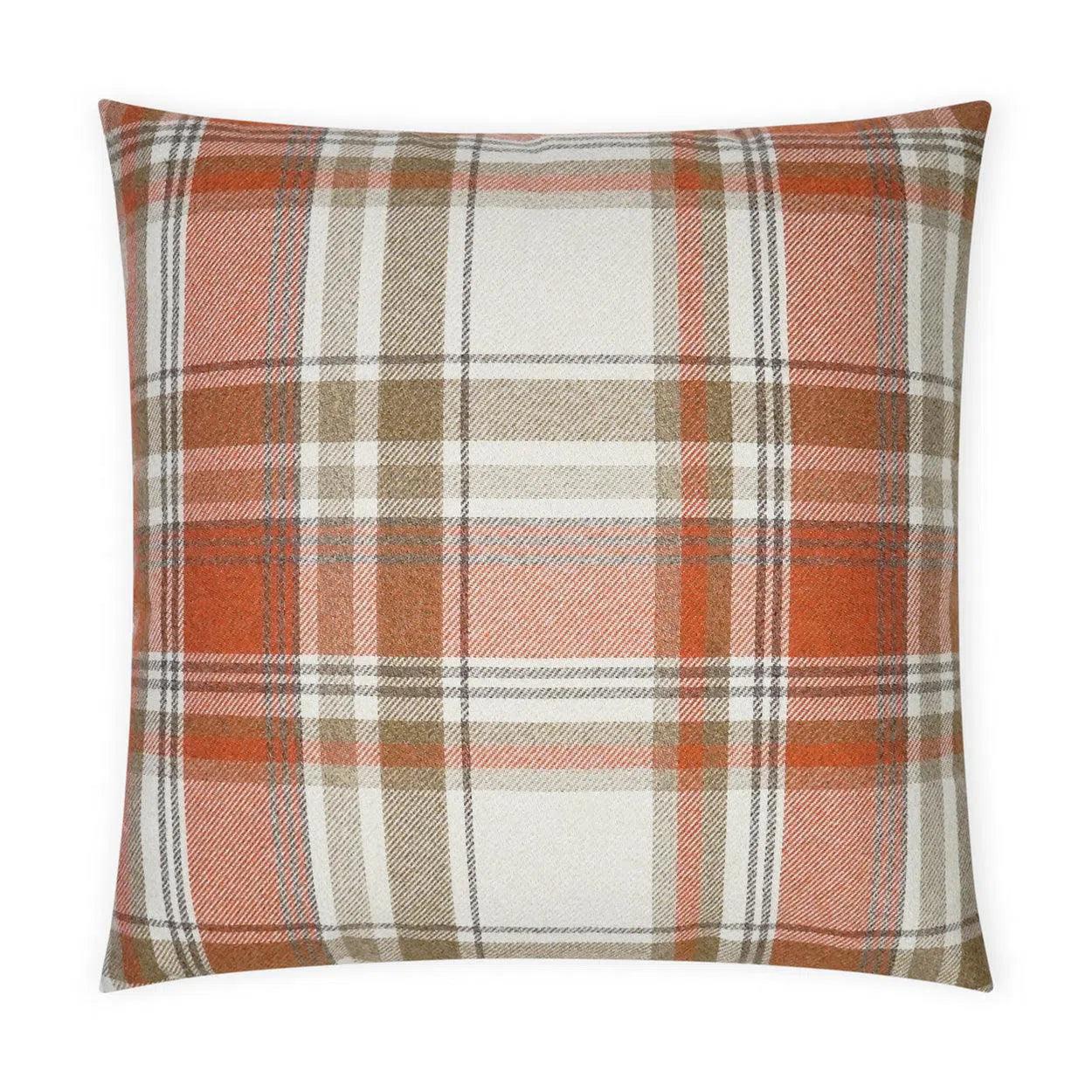 Tartan Hickory Plaid Check Brown Copper Large Throw Pillow With Insert