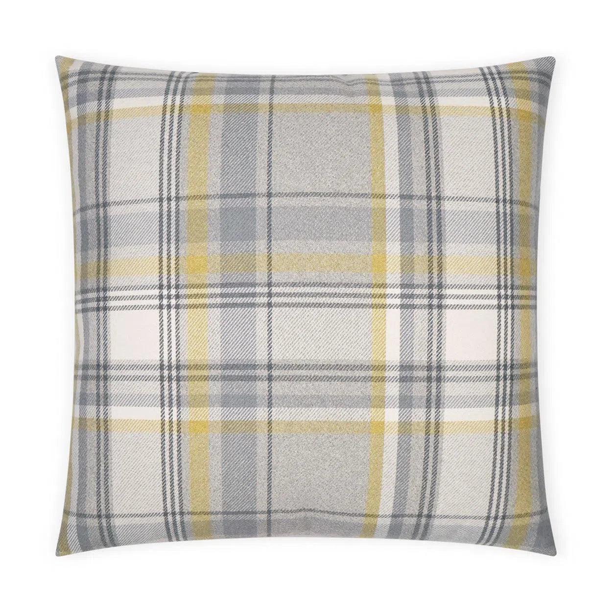 Tartan Charcoal Plaid Check Yellow Grey Large Throw Pillow With Insert